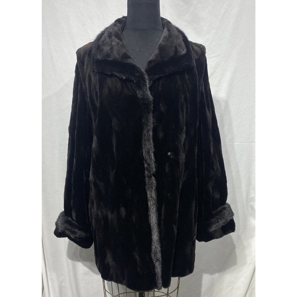 sheared mink sections stroller/ vest black LH mink trim  zip-off sleeves (96126)